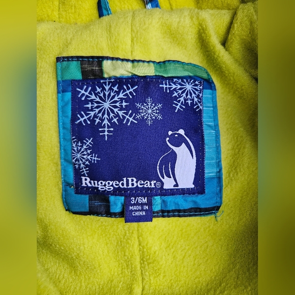 Rugged Bear Snowsuit 3/6 Months Boy Girl Blue Green Insulated Hand/Feet Cover - Picture 4 of 10